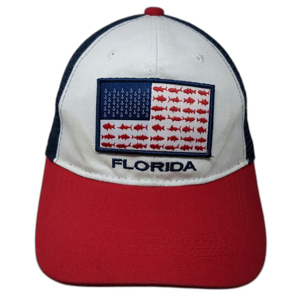 Magu Distributors Florida Fishing Trucker Hat American Flag Fish White One Size